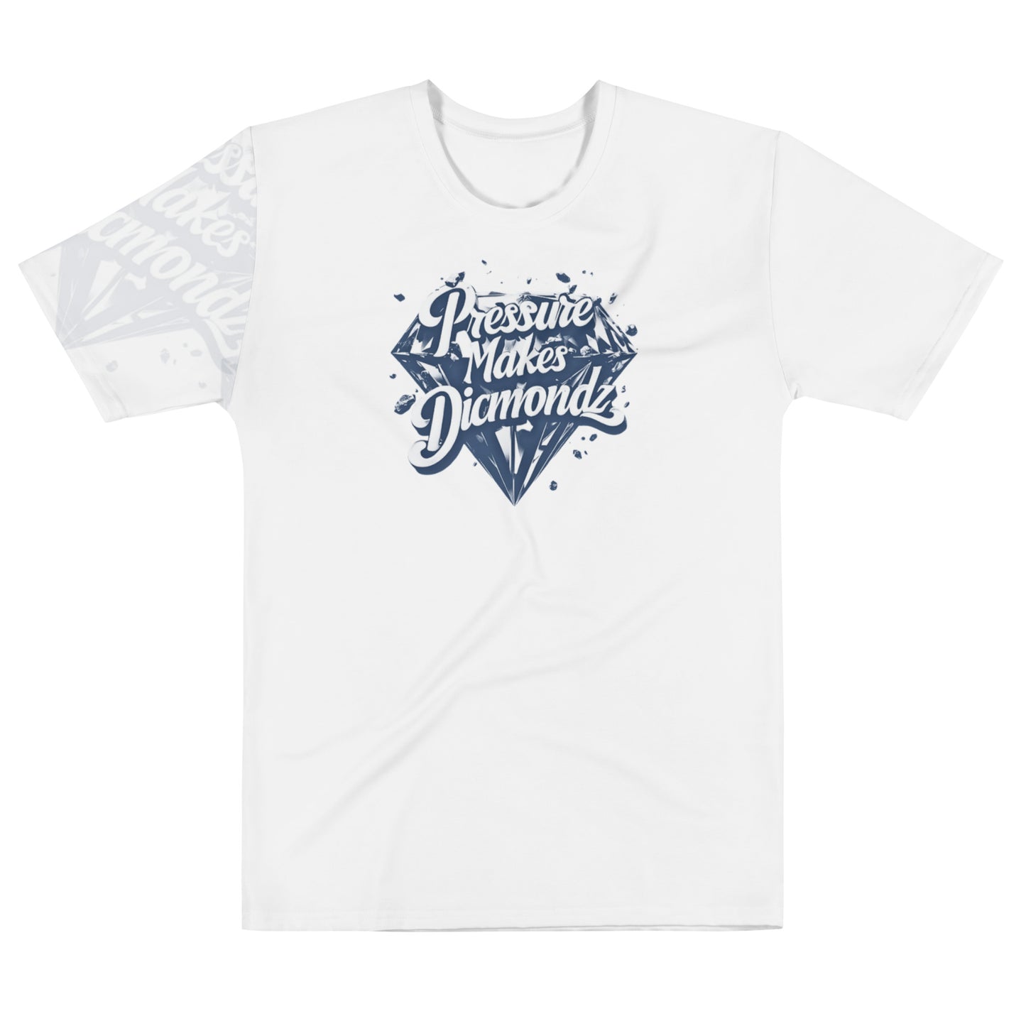 Check out this Cool, Stylish, "Pressure Makes Diamondz" Navy Blue/White Sleeve Logo, Men's t-shirt