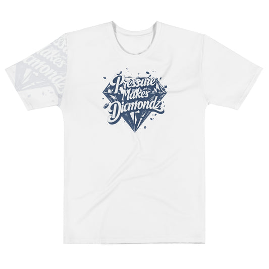 Check out this Cool, Stylish, "Pressure Makes Diamondz" Navy Blue/White Sleeve Logo, Men's t-shirt