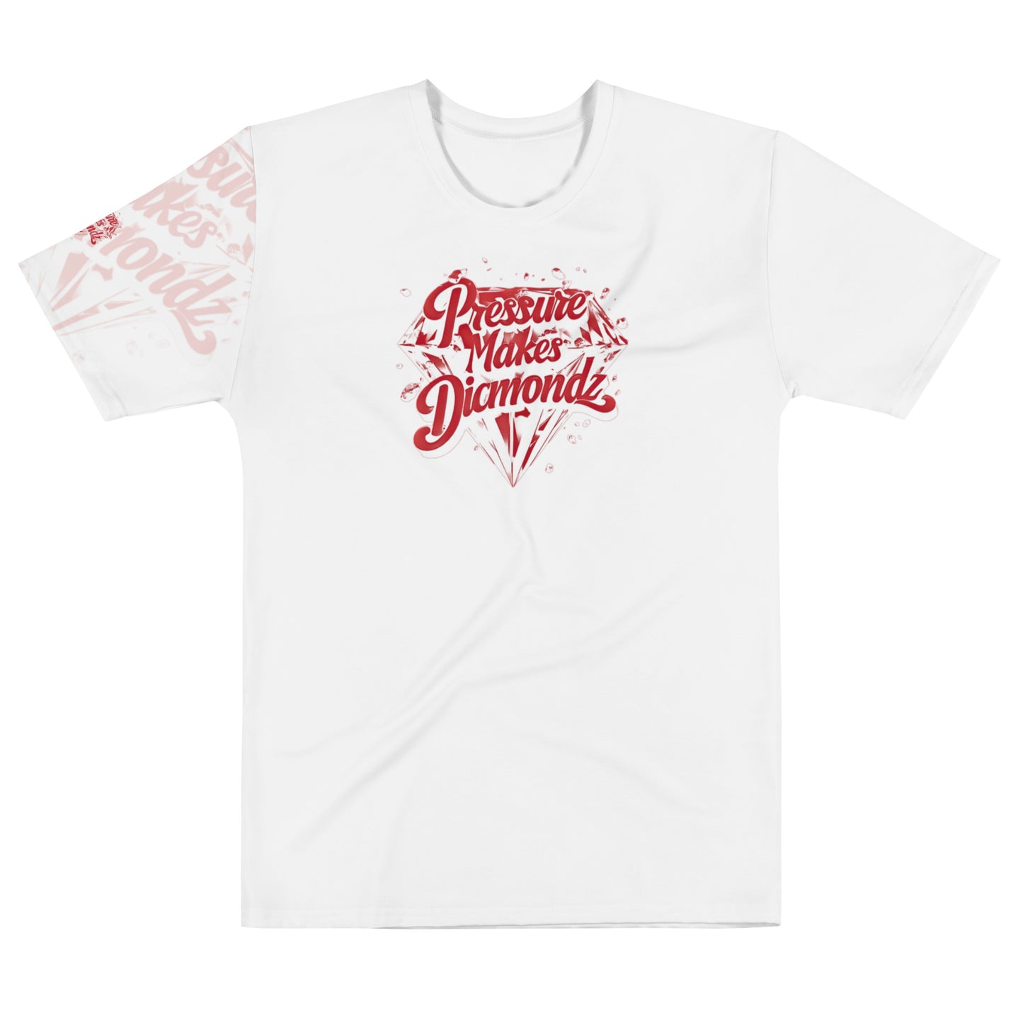 Check out this Cool, Stylish, "Pressure Makes Diamondz" Red/White Sleeve Logo, Men's t-shirt