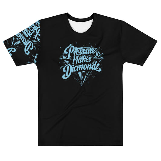 Check out this Cool, Stylish, "Pressure Makes Diamondz" Black/Baby Blue Sleeve Logo, Men's t-shirt