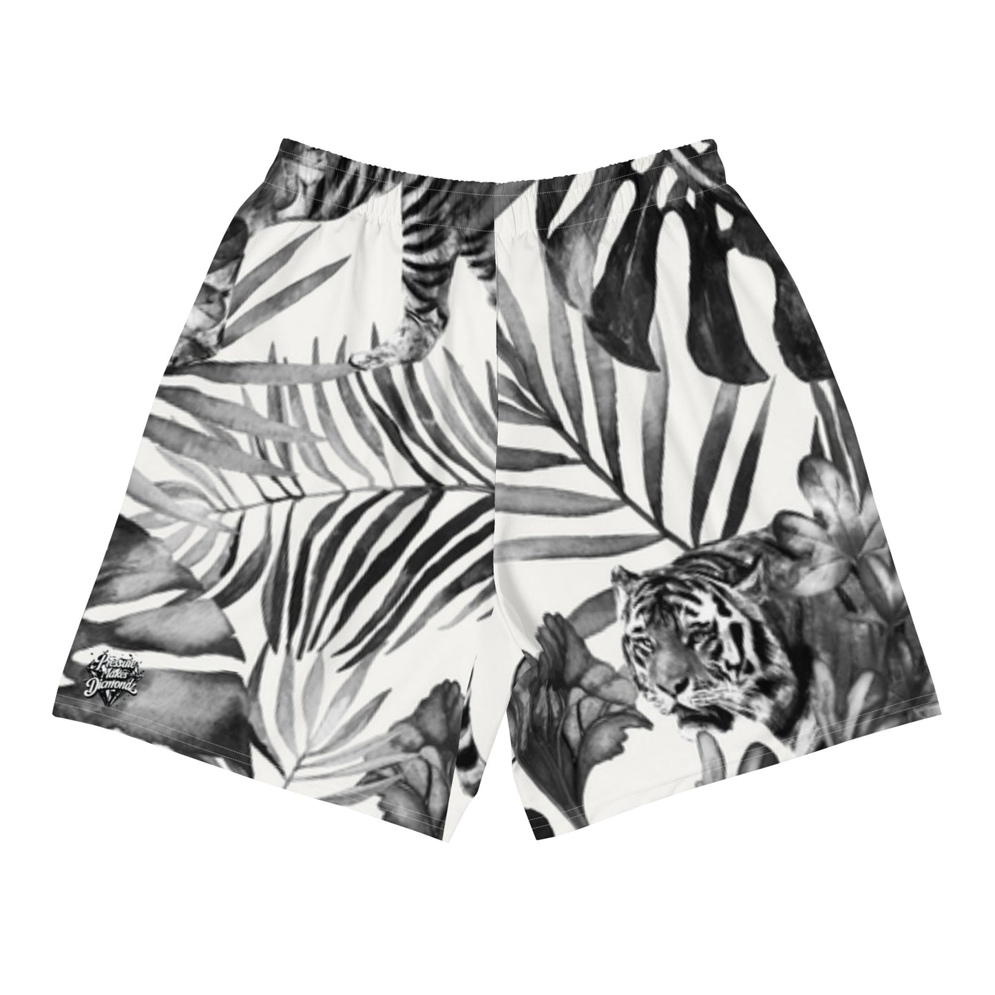 Check out this Cool, Stylish, "PMDiamondz Black/White Tropical Tiger" Men's Recycled Athletic Shorts