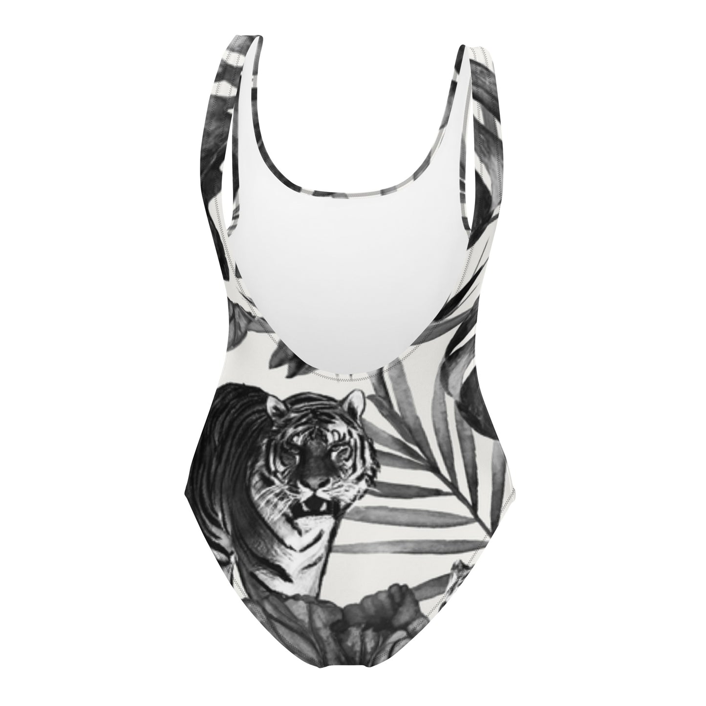 Check out this Cool, Stylish, "Black and White Tropical Tiger" One-Piece Swimsuit