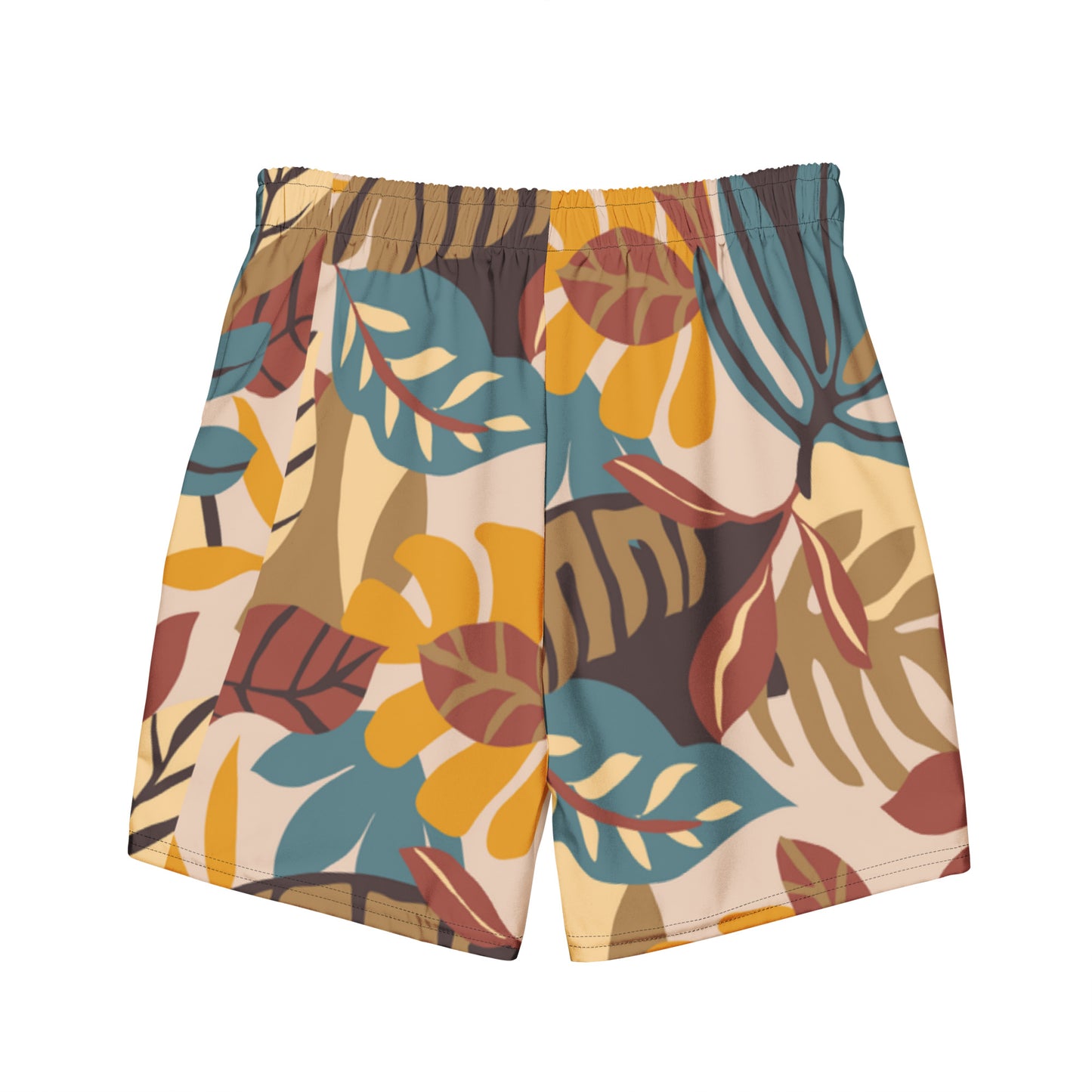 Check out these "Brown, Gold, Blue, Floral Print" swim trunks