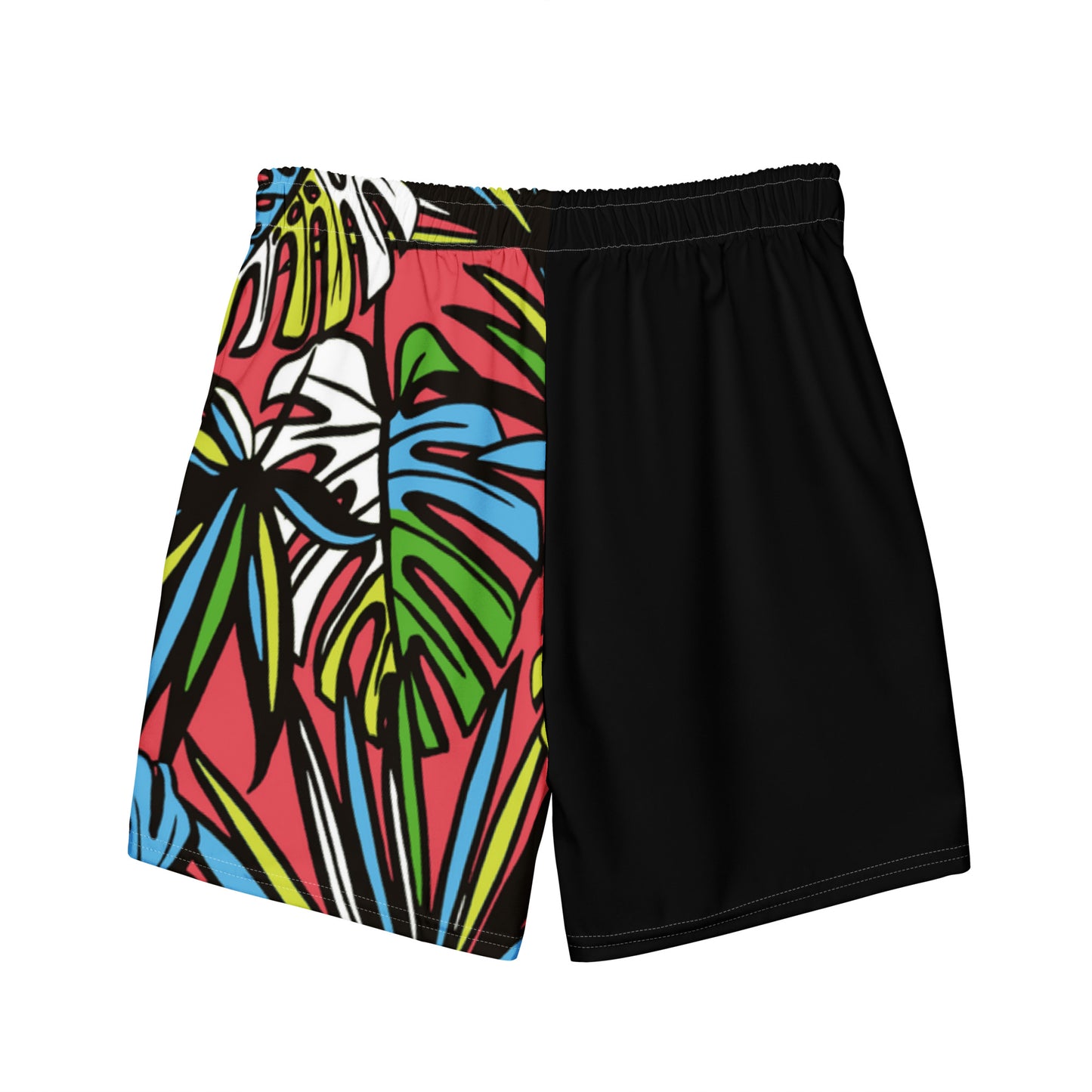 Check out this Cool, Stylish, "Black/Colorful Tropical" Men's swim trunks