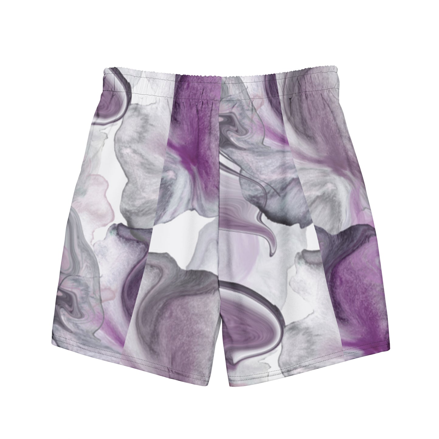 Check out these Cool, Stylish, "Purple/Black/White Swirl" Men's swim trunks