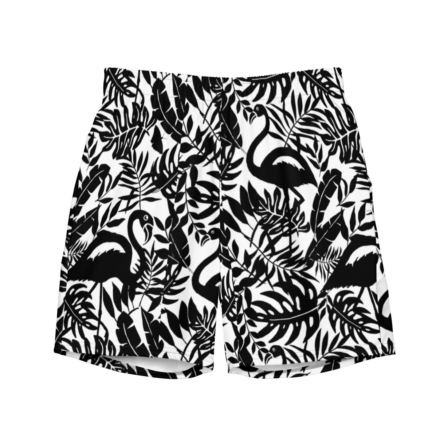 Check out these Black/White "Tropical flamingo" Men's swim trunks