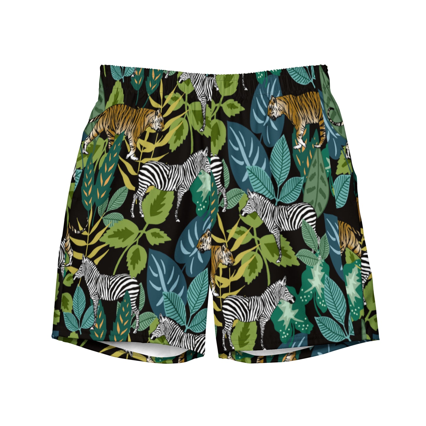 Check out these "Tiger, Zebra Jungle" Men's swim trunks