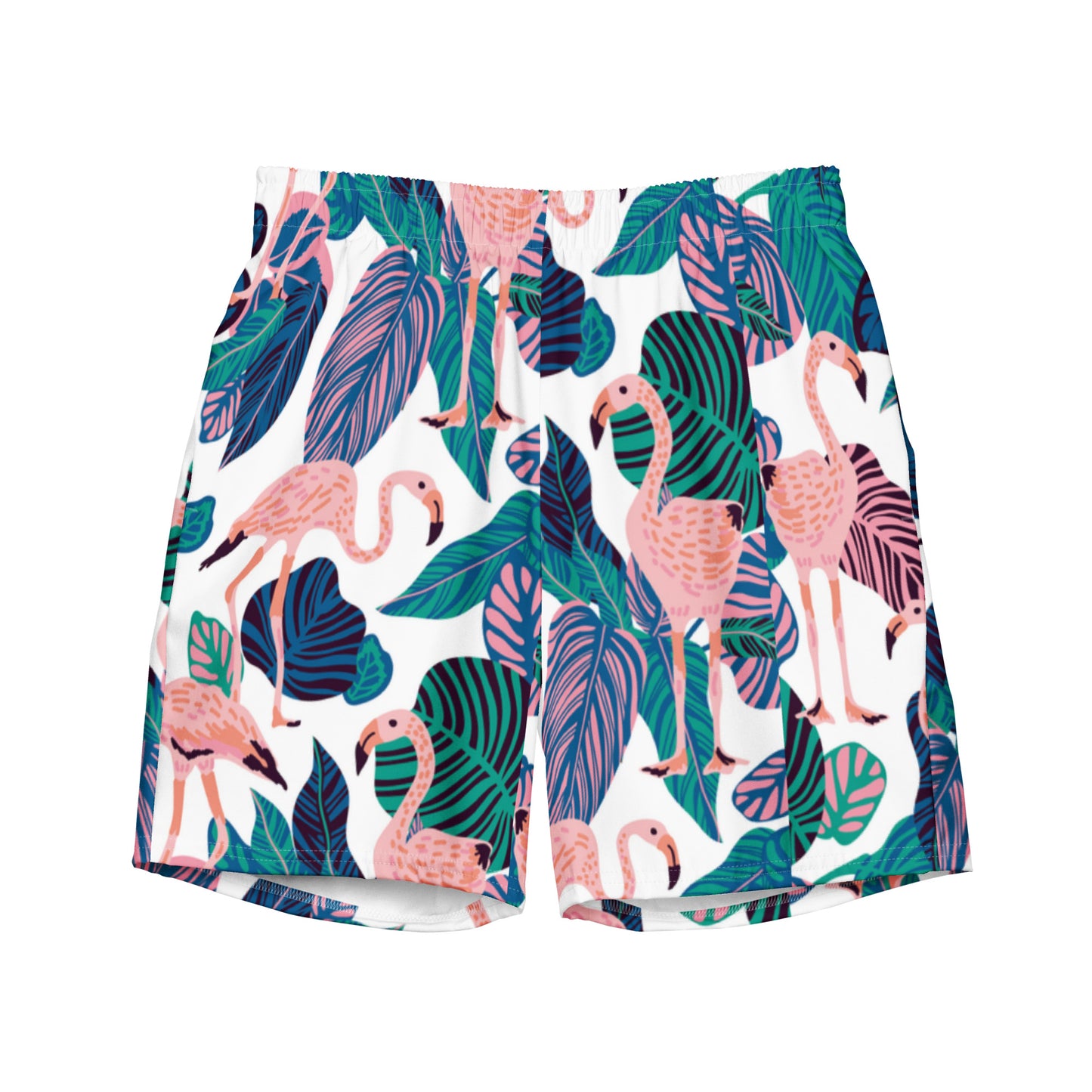 Check out these Cool, Stylish, "Pink Flamingo Floral Print" Men's swim trunks