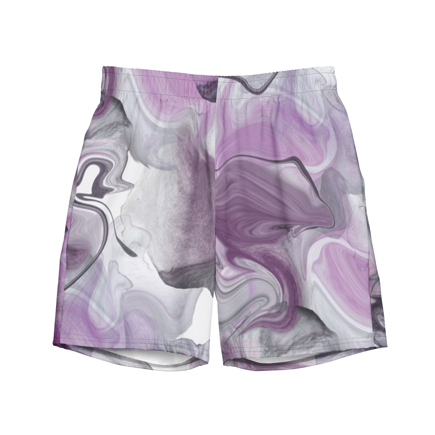 Check out these Cool, Stylish, "Purple/Black/White Swirl" Men's swim trunks