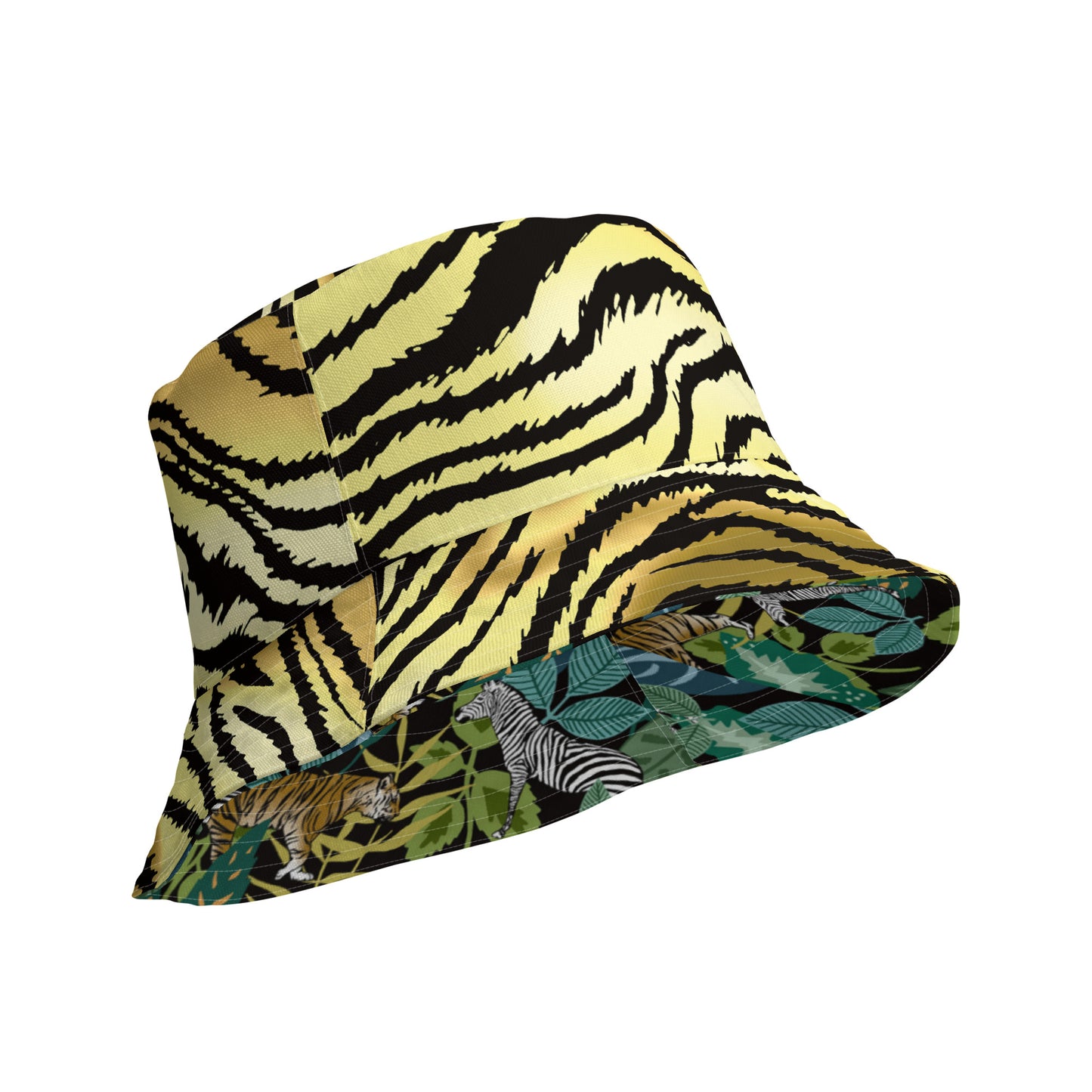 Check out this "Tiger, Zebra Jungle" Reversible bucket hat