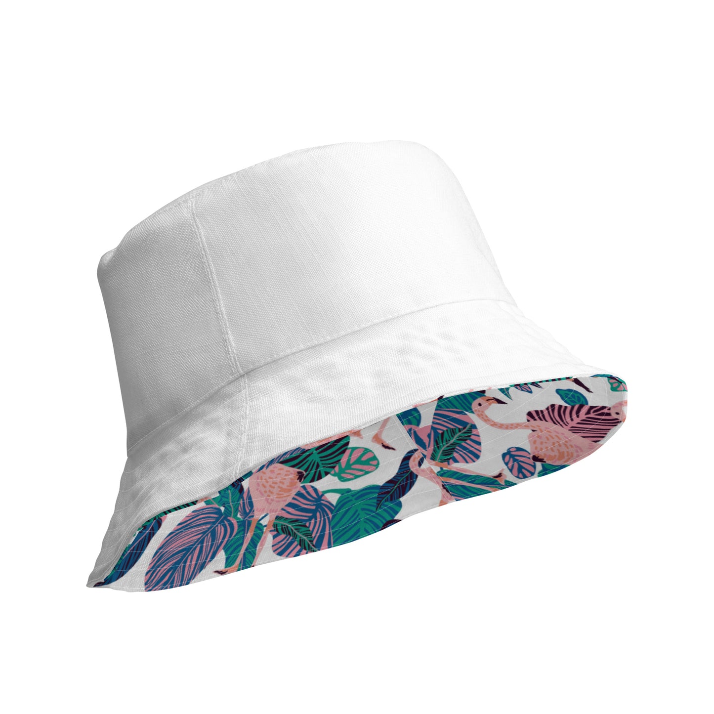 Check out this "Pink Flamingo Floral Print" Reversible bucket hat