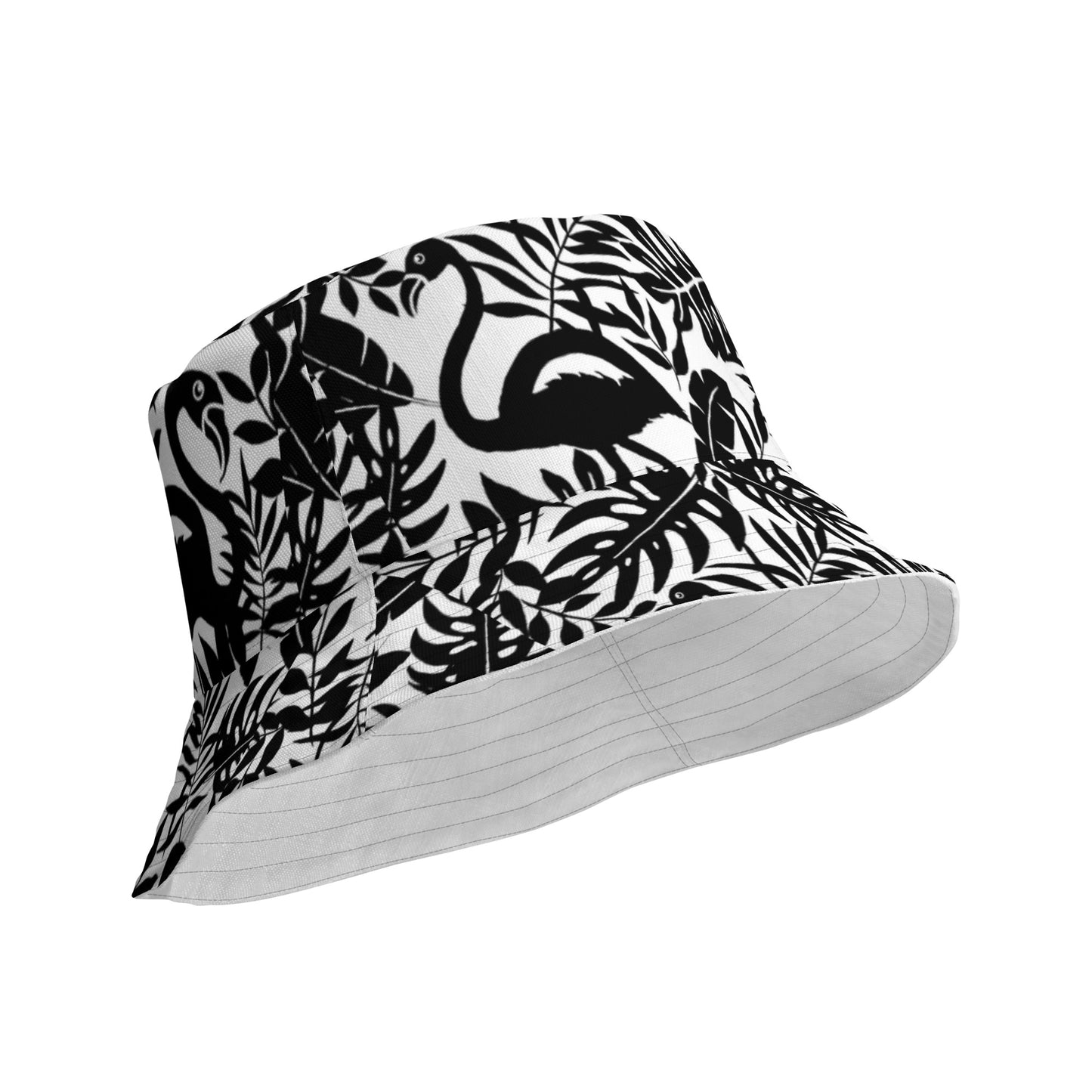 Check out this Black/White "Tropical flamingo" Reversible bucket hat