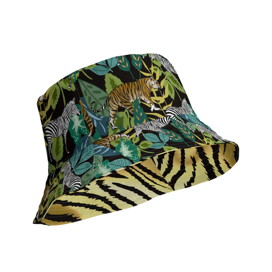 Check out this "Tiger, Zebra Jungle" Reversible bucket hat