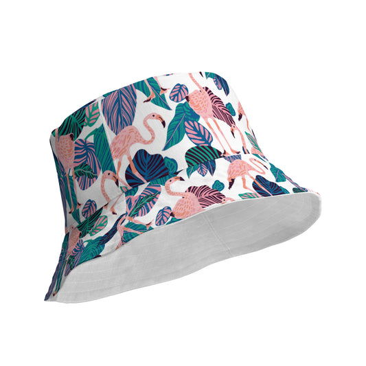 Check out this "Pink Flamingo Floral Print" Reversible bucket hat