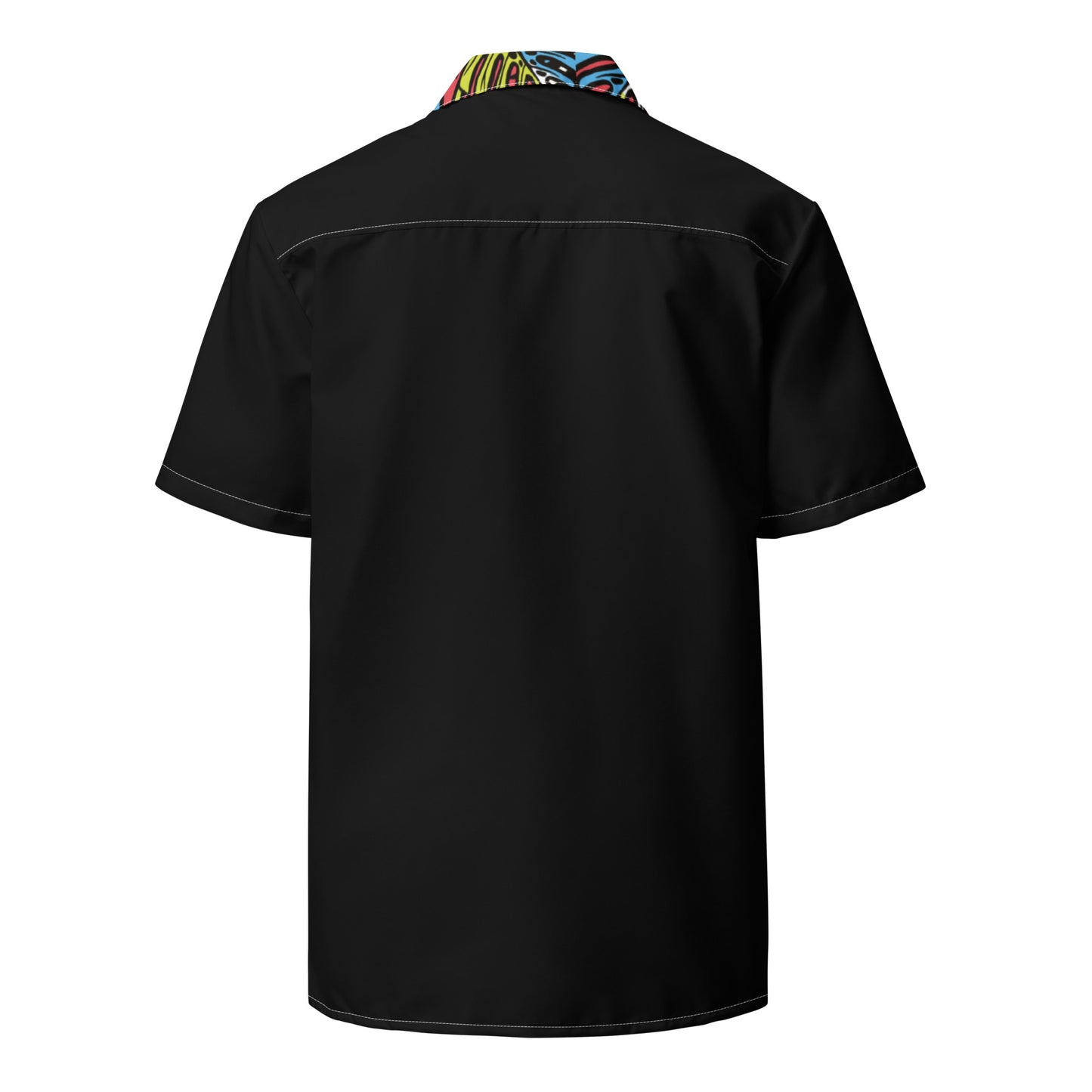 Check out this Cool, Stylish, "Black/Colorful Tropical" Unisex button shirt