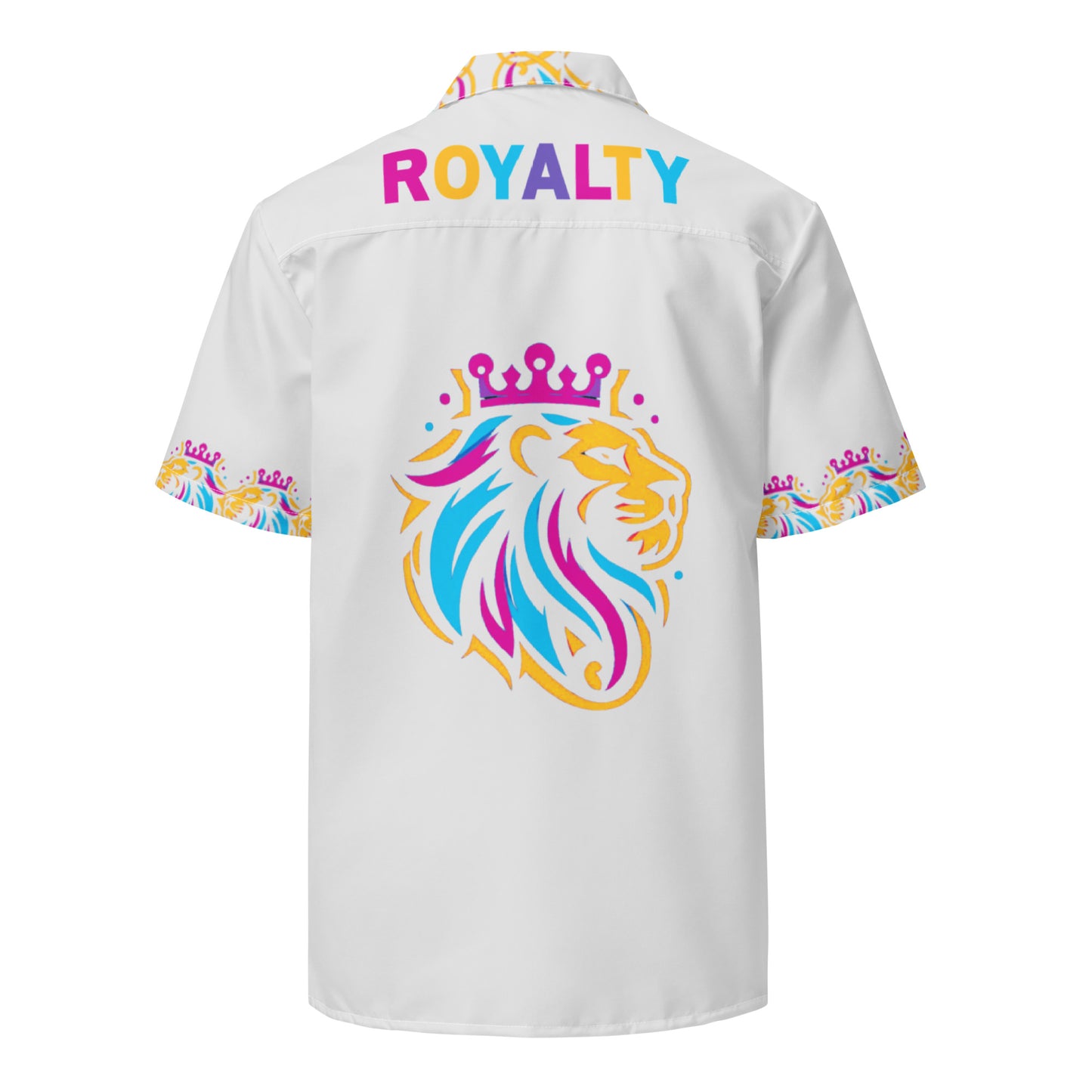 Check out this Cool, Stylish, "ROYALTY Crown Lion" Gold/Purple/LightBlue/White 04, Unisex Light Grey button shirt