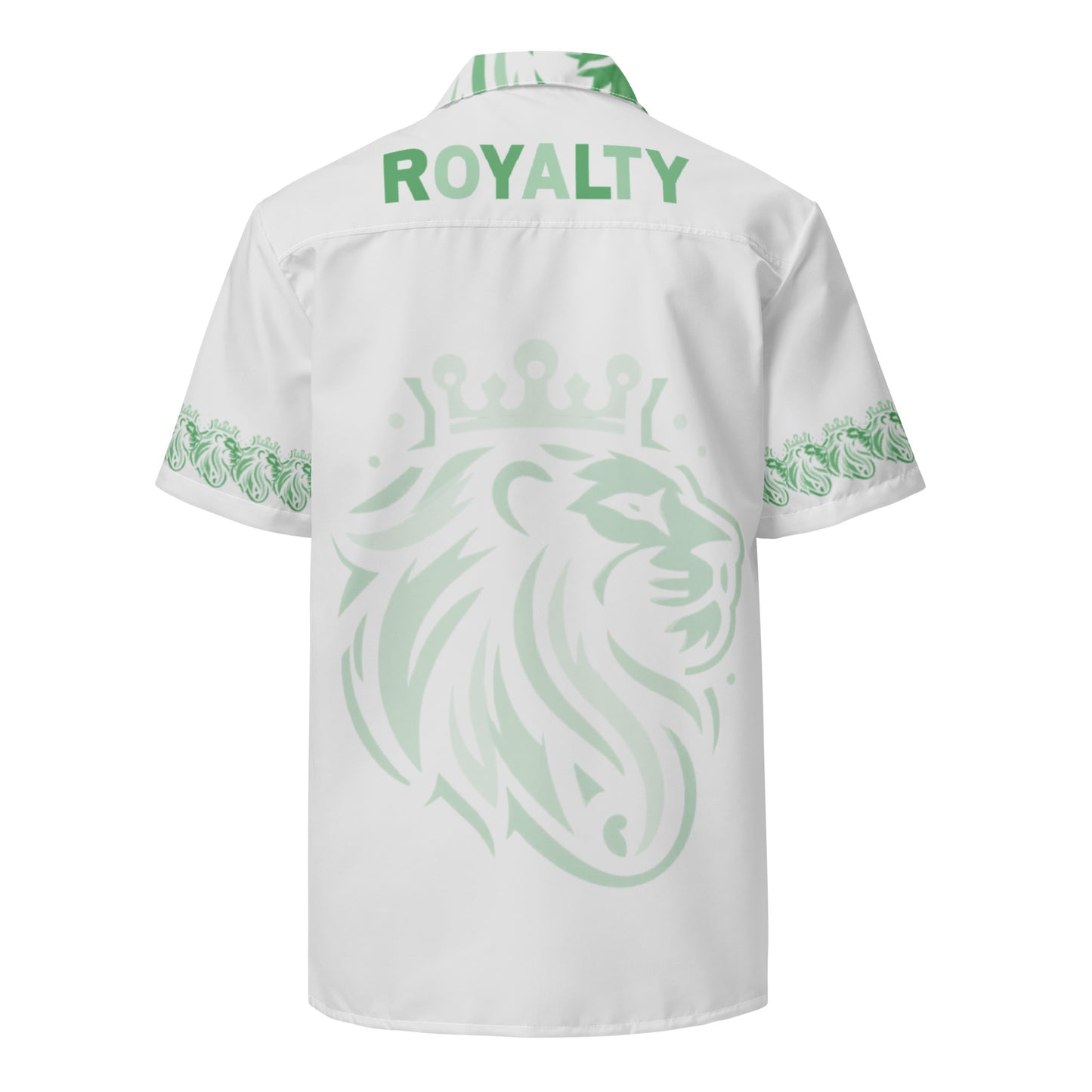 Check out this Cool, Stylish, "ROYALTY Crown Lion" GREEN 01, Unisex button Light Grey shirt