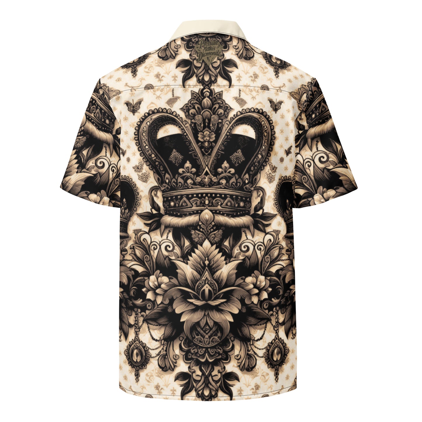 Check out this Cool, Stylish, "ROYALTY Crown Pattern 01, Unisex button Cream shirt