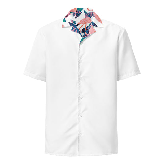 Check out this Cool, Stylish, "Pink Flamingo Floral Print" Unisex button shirt