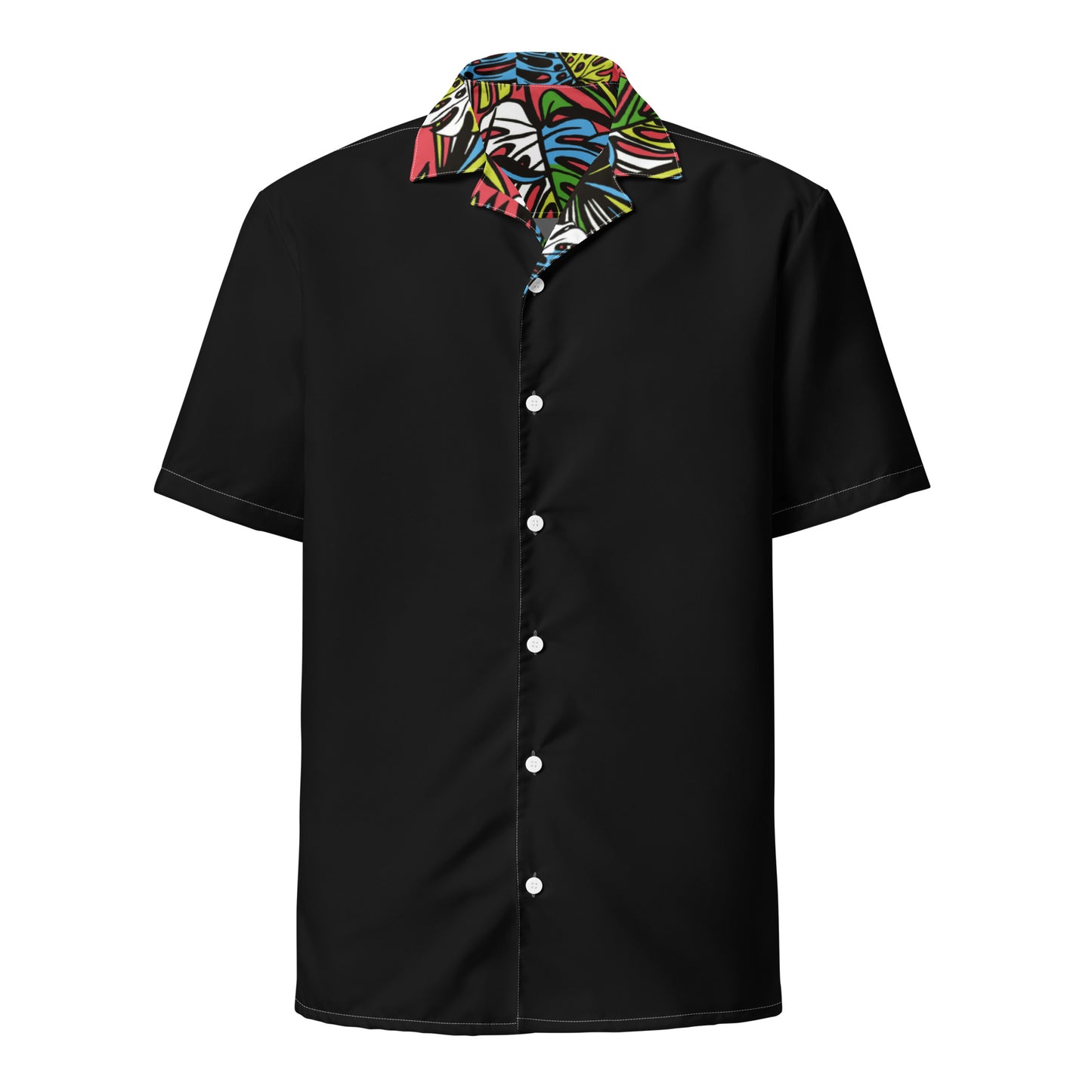 Check out this Cool, Stylish, "Black/Colorful Tropical" Unisex button shirt