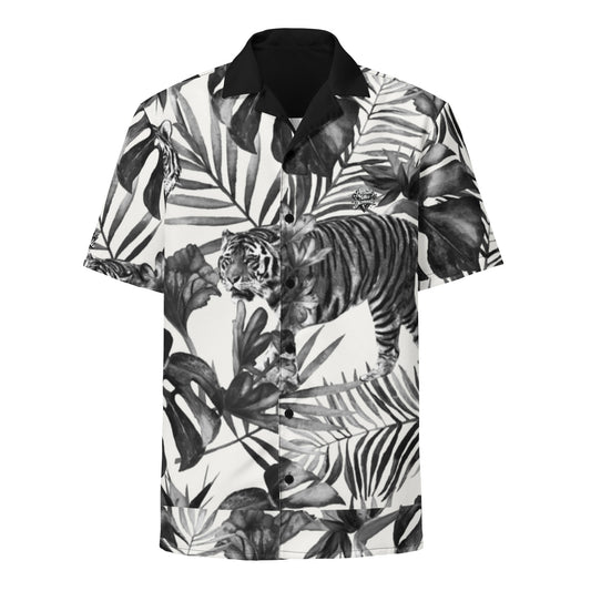 Check out this Cool, Stylish, "Black/White Tropical Tiger" Unisex button shirt