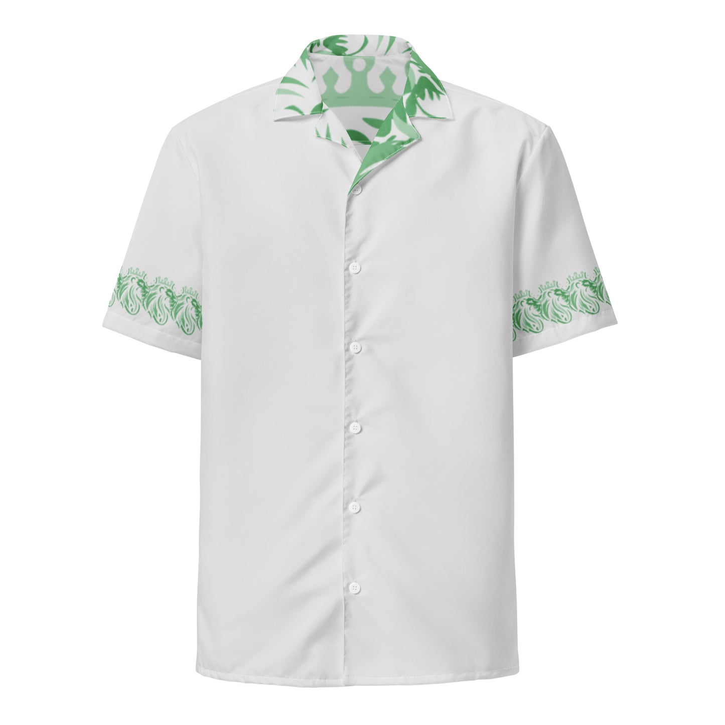 Check out this Cool, Stylish, "ROYALTY Crown Lion" GREEN 01, Unisex button Light Grey shirt