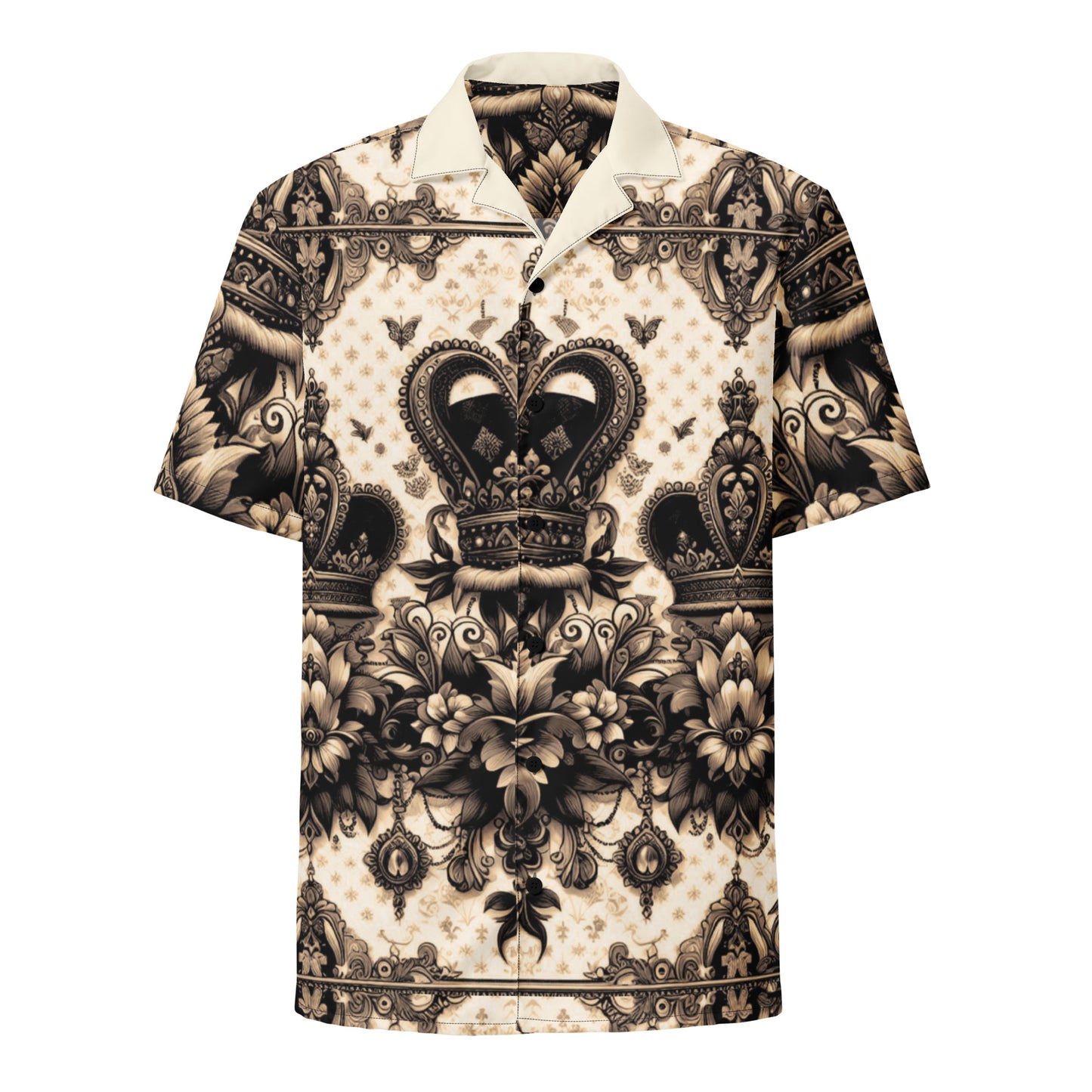 Check out this Cool, Stylish, "ROYALTY Crown Pattern 01, Unisex button Cream shirt