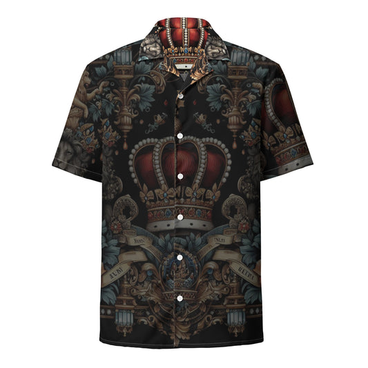 Check out this Cool, Stylish, "ROYALTY Crown Pattern 02, Unisex button Black shirt