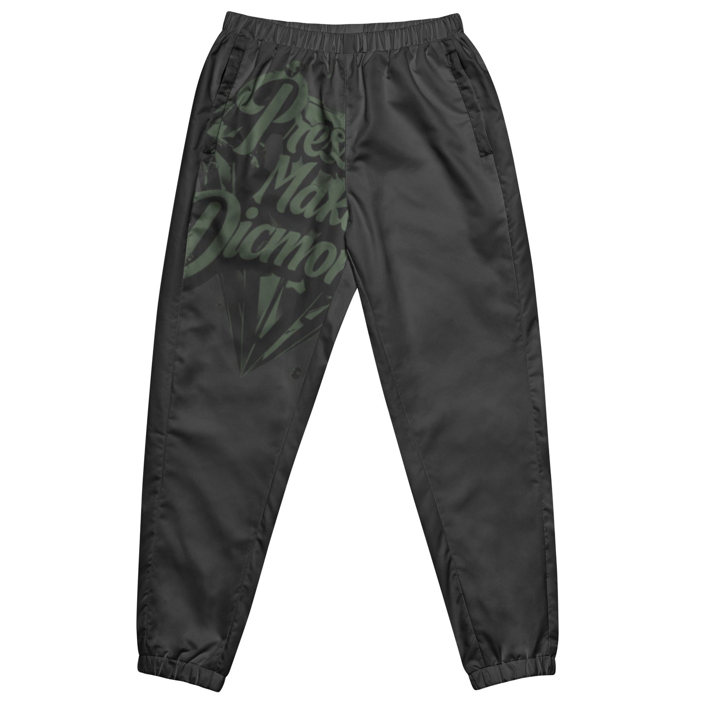 Check out this Cool, Stylish, "Pressure Makes Diamondz" Charcoal Grey/Army Green Logo, Unisex track pants