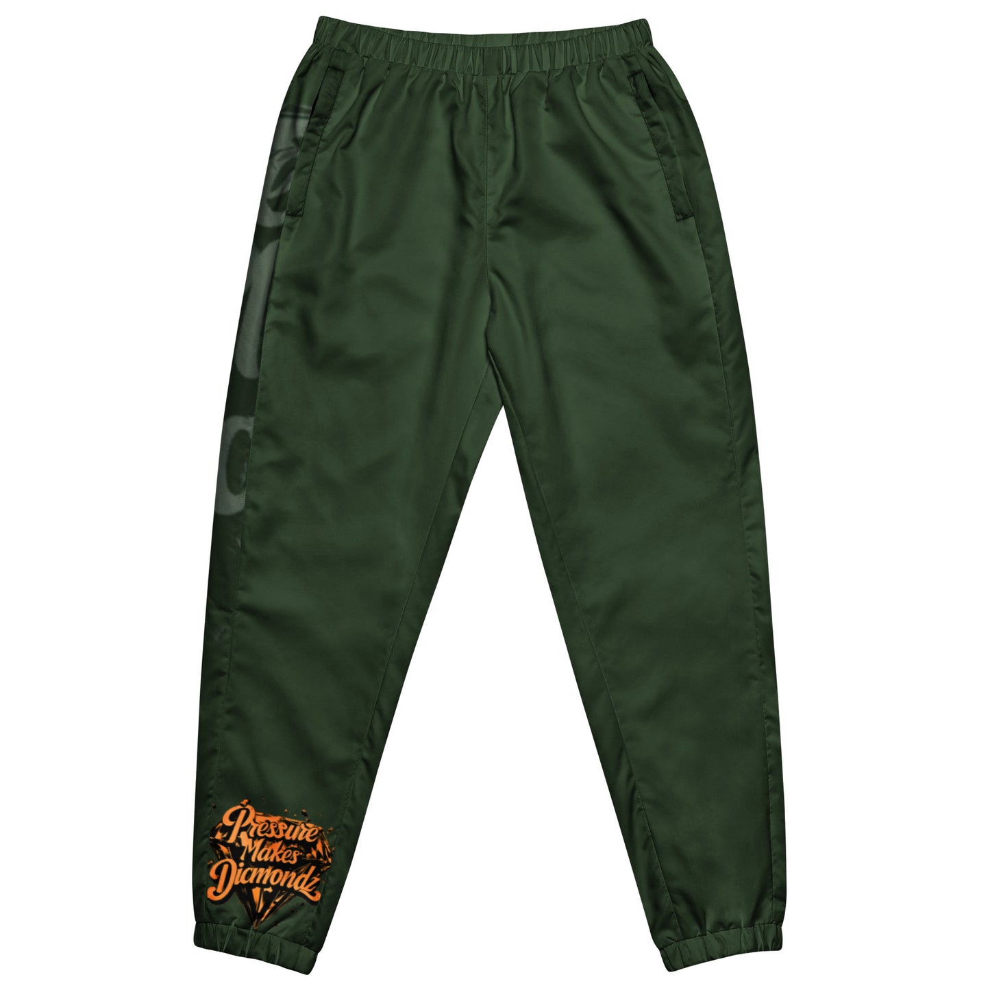 Check out this Cool, Stylish, "Pressure Makes Diamondz" Dark Green/Orange Logo, Unisex track pants