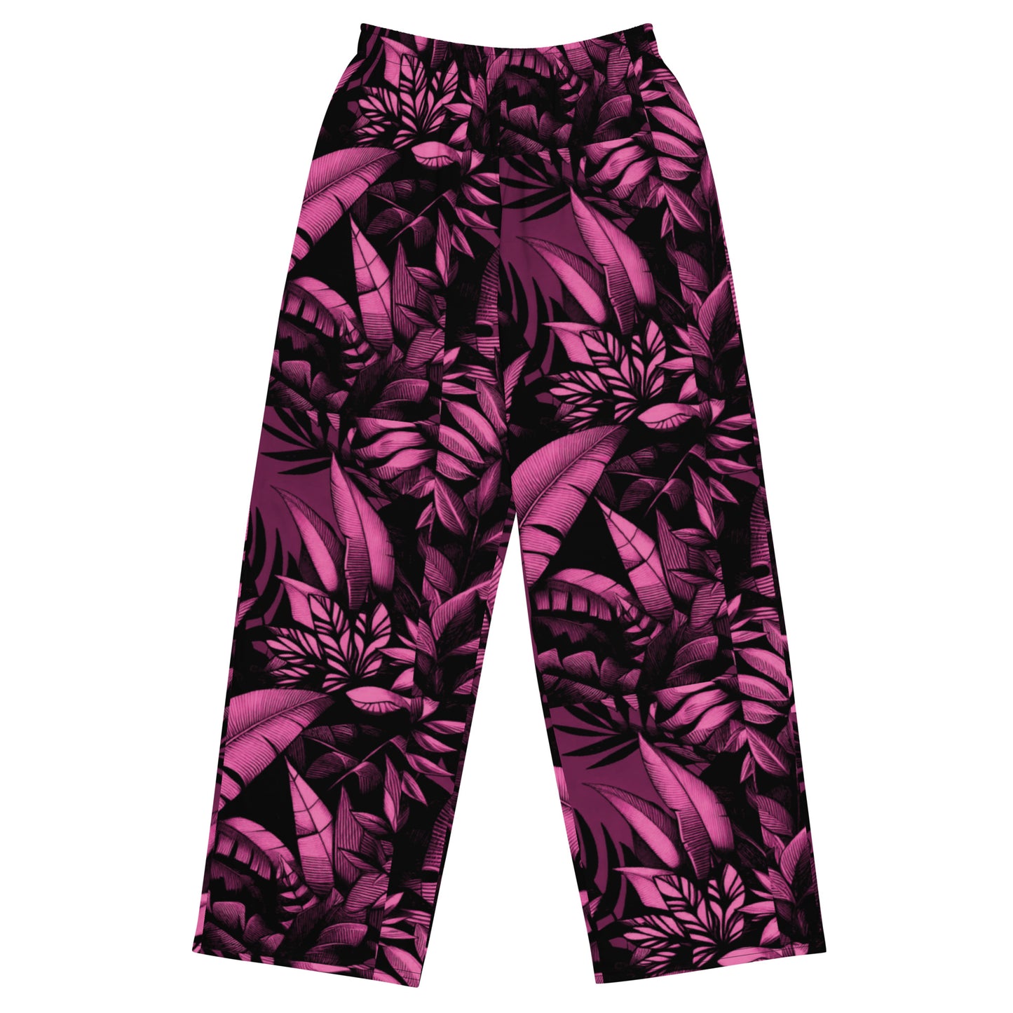 Check out this Cool, Stylish, "PDMz Pink and Black Floral" 02 All-over print unisex wide-leg pants