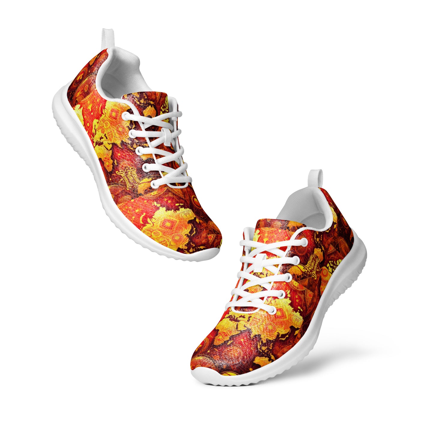 Check out these Cool, Stylish, Unique, "Red/Gold WorldMap" 01 Men’s athletic shoes.