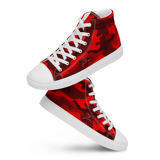 Check out these Cool, Stylish, Unique, "PMDiamondz Red/Black Camo Design 03 Men’s high top canvas shoes.