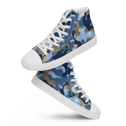 Check out these Cool, Stylish, Unique, "PMDiamondz Blue/Beige Camo Design 04 Men’s high top canvas shoes.