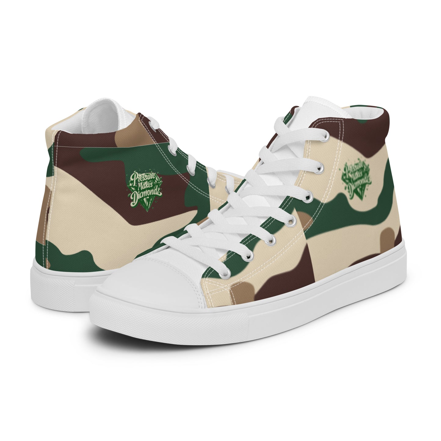 Check out these Cool, Stylish, Unique, "PMDiamondz Beige/Brown/Green Men’s hightop canvas shoes.