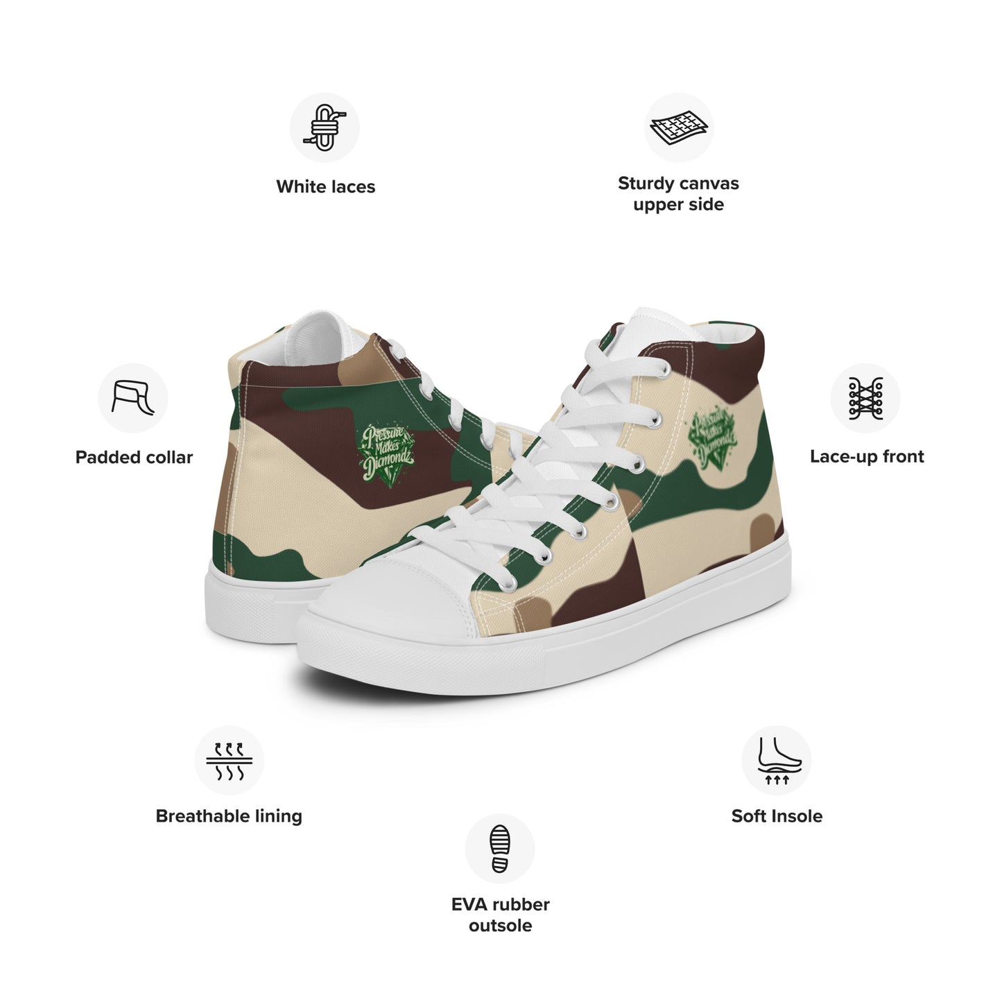 Check out these Cool, Stylish, Unique, "PMDiamondz Beige/Brown/Green Men’s hightop canvas shoes.