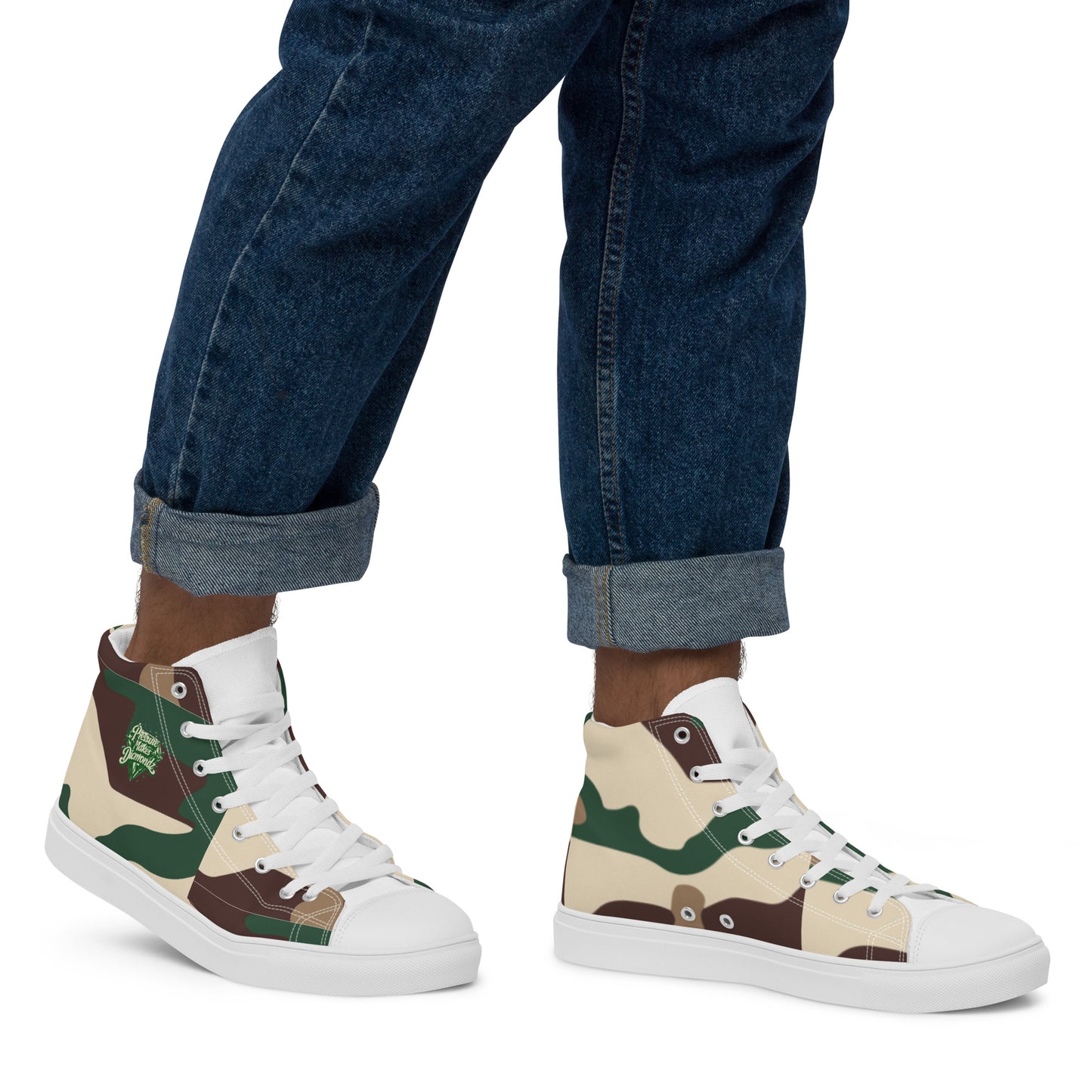 Check out these Cool, Stylish, Unique, "PMDiamondz Beige/Brown/Green Men’s hightop canvas shoes.