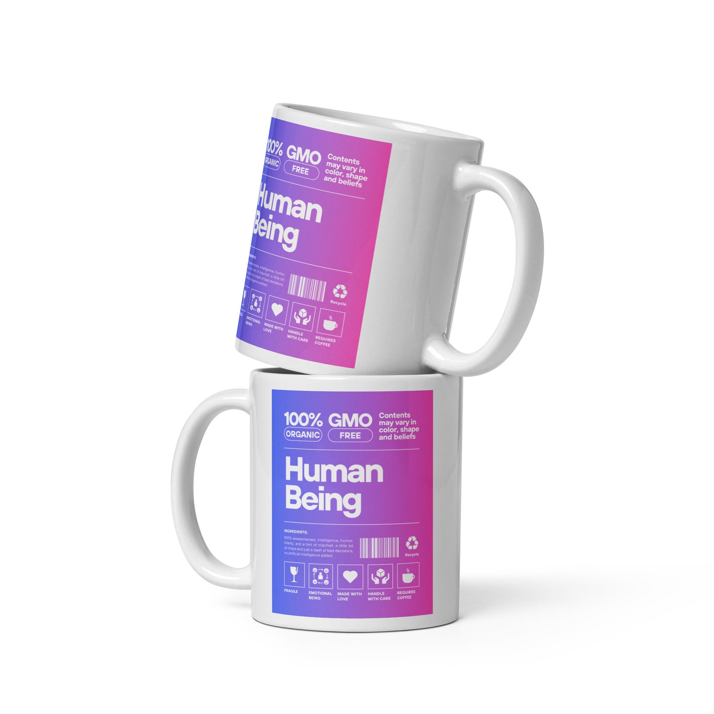 Check out this Cool, Stylish, "100% HUMAN BEING" White glossy mug