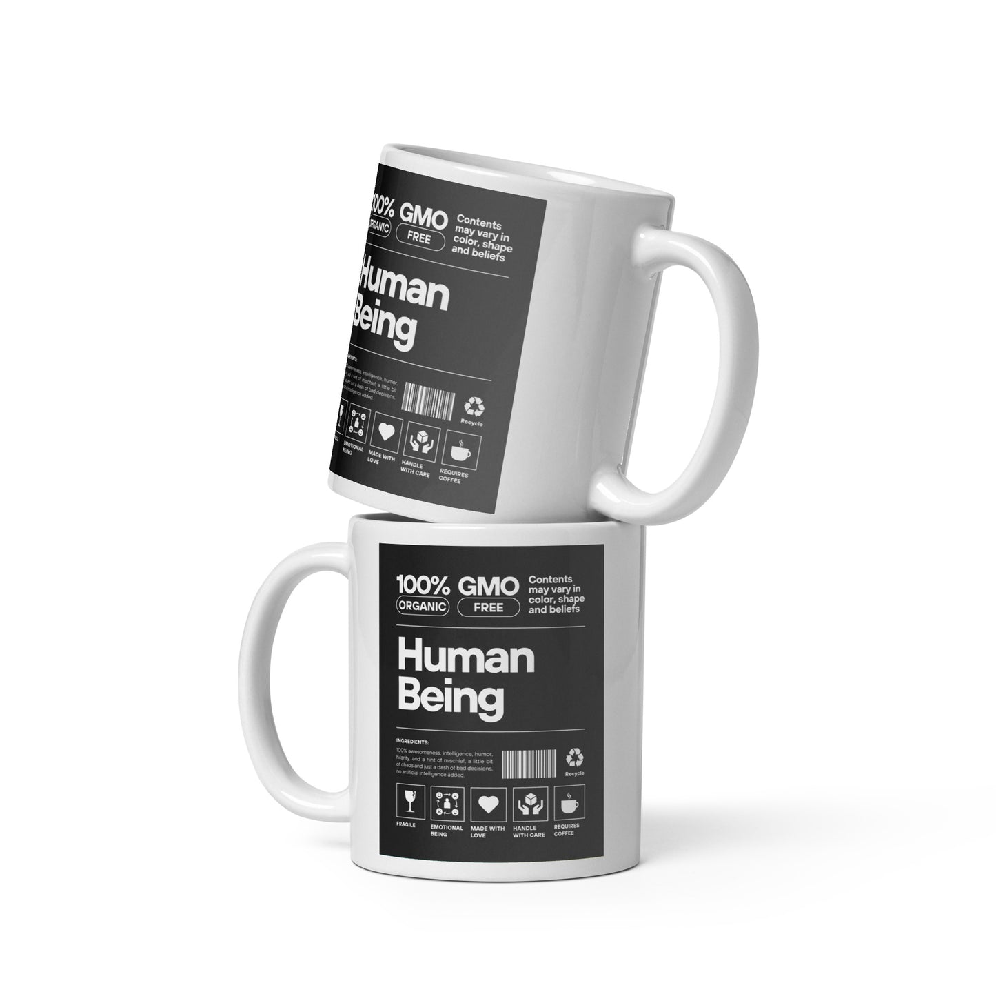 Check out this Cool, Stylish, "100% HUMAN BEING" 02 White glossy mug