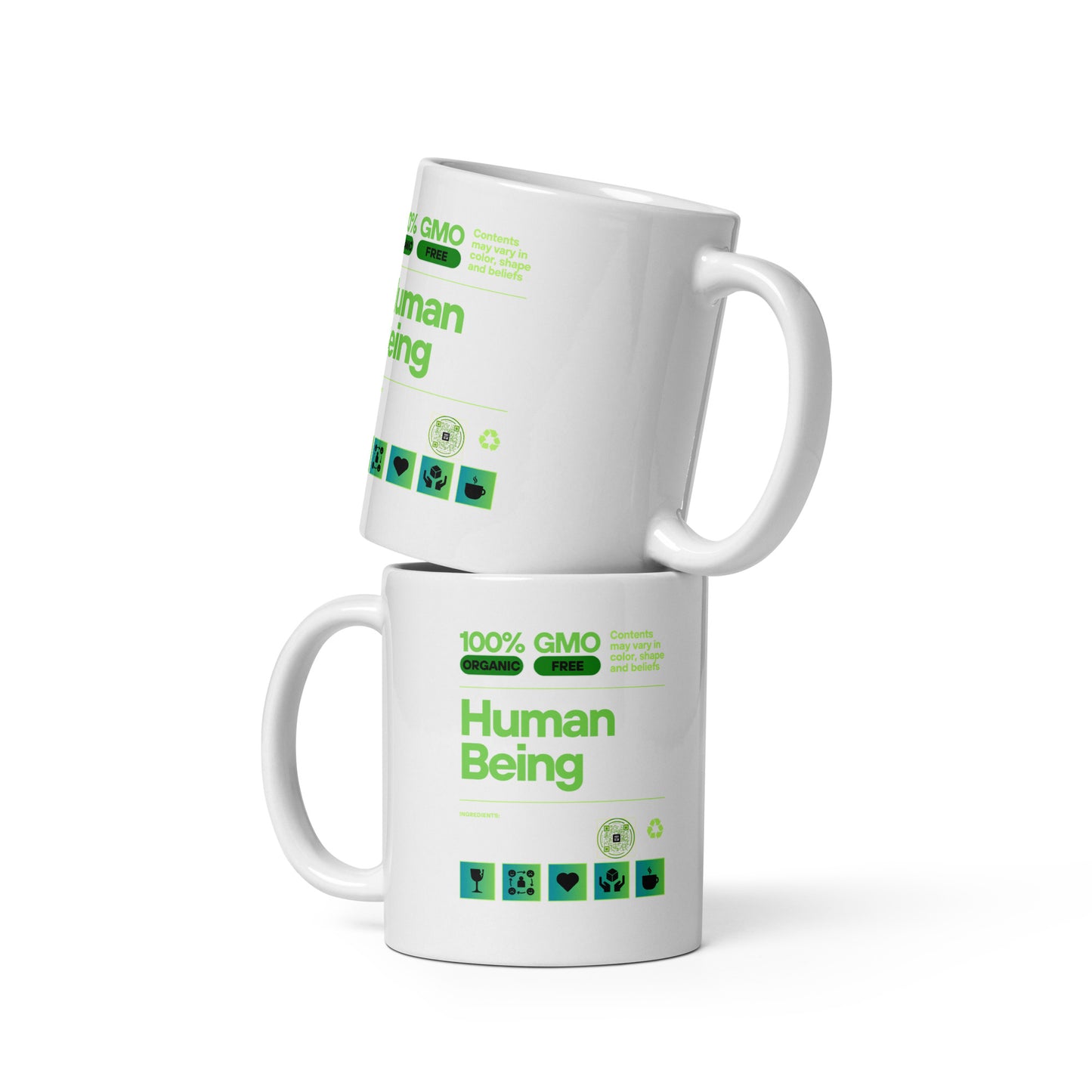 Check out this Cool, Stylish, "100% HUMAN BEING" 04 White glossy mug