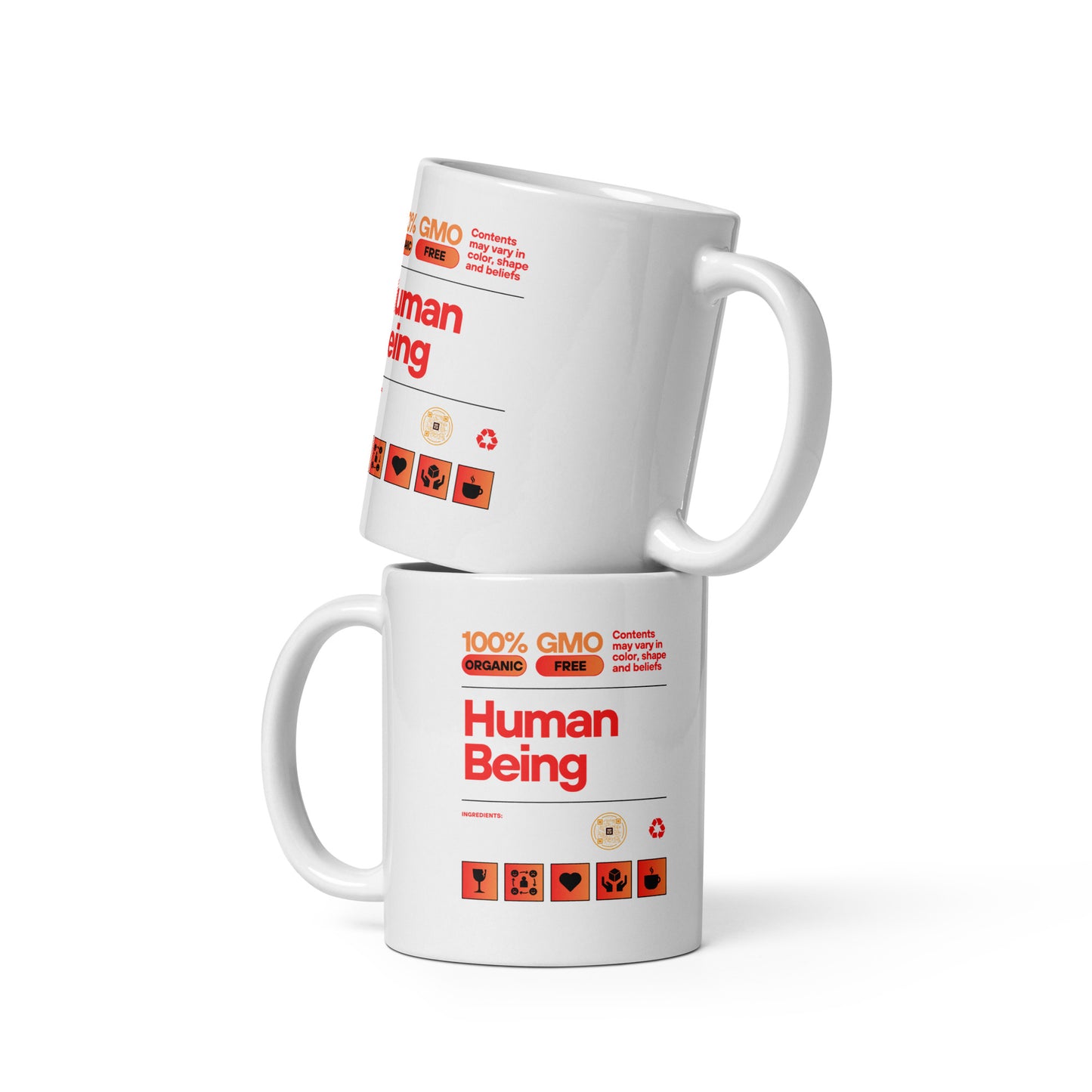 Check out this Cool, Stylish, "100% HUMAN BEING" 05 White glossy mug