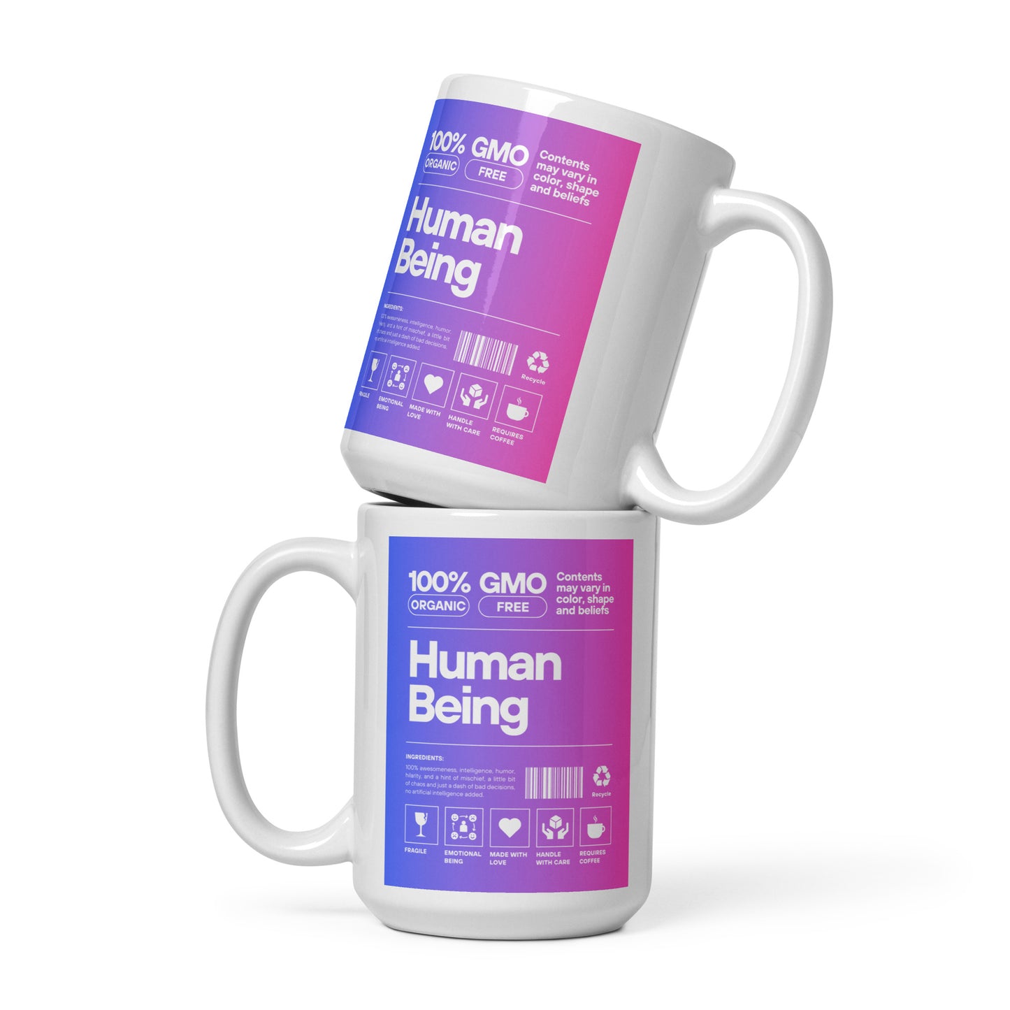 Check out this Cool, Stylish, "100% HUMAN BEING" White glossy mug