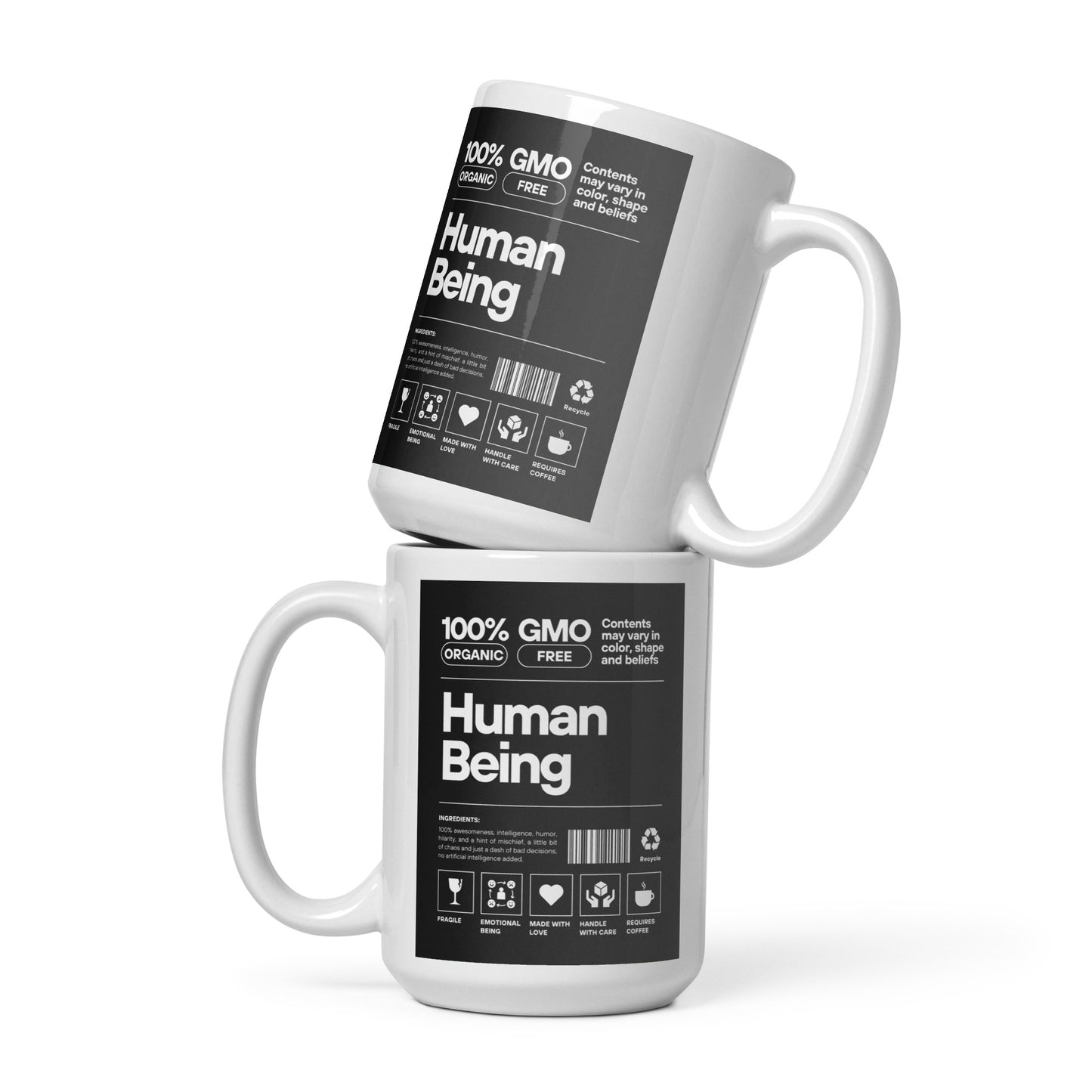 Check out this Cool, Stylish, "100% HUMAN BEING" 02 White glossy mug