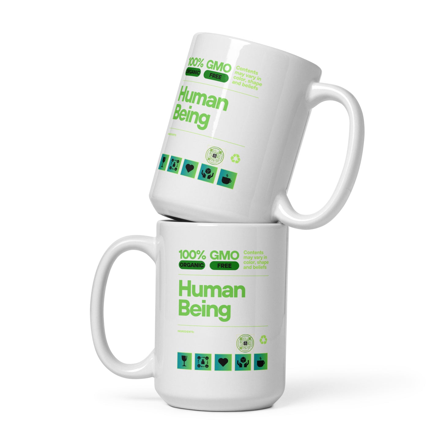 Check out this Cool, Stylish, "100% HUMAN BEING" 04 White glossy mug