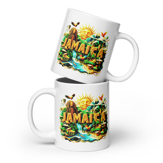 Check out this Cool, Stylish, "JAMAICA" White glossy mug