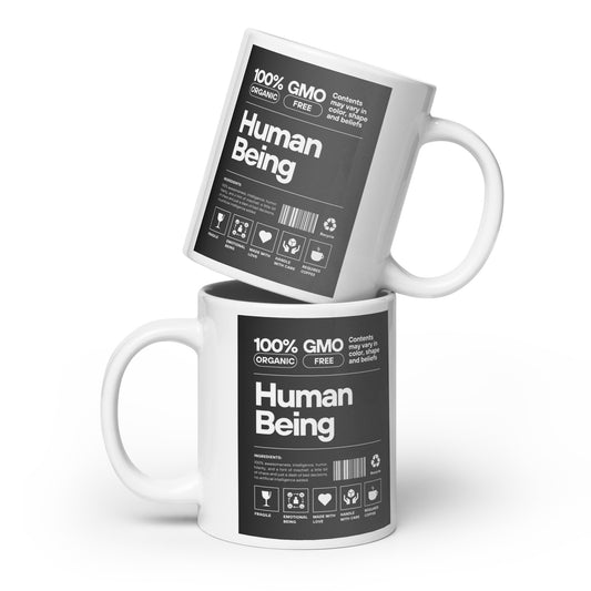 Check out this Cool, Stylish, "100% HUMAN BEING" 02 White glossy mug