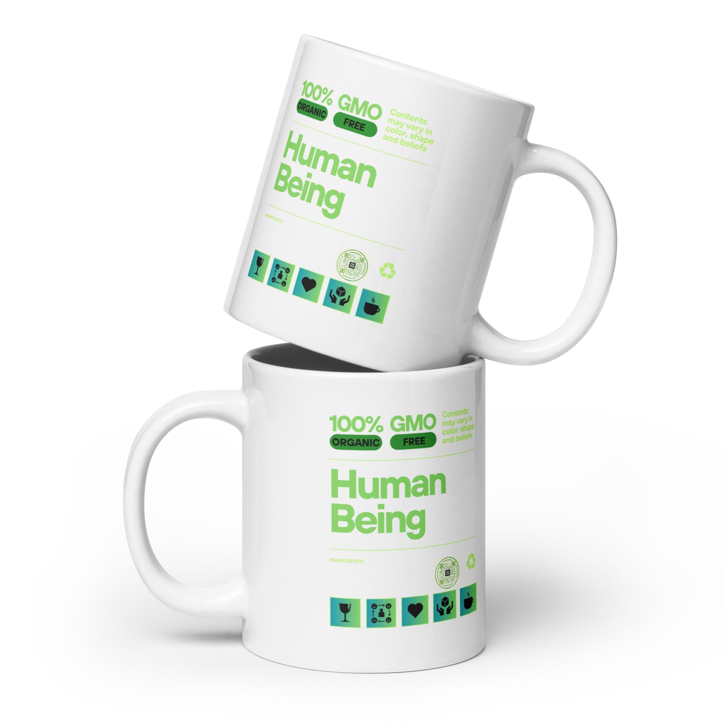 Check out this Cool, Stylish, "100% HUMAN BEING" 04 White glossy mug