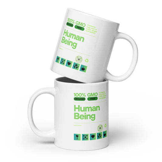 Check out this Cool, Stylish, "100% HUMAN BEING" 04 White glossy mug