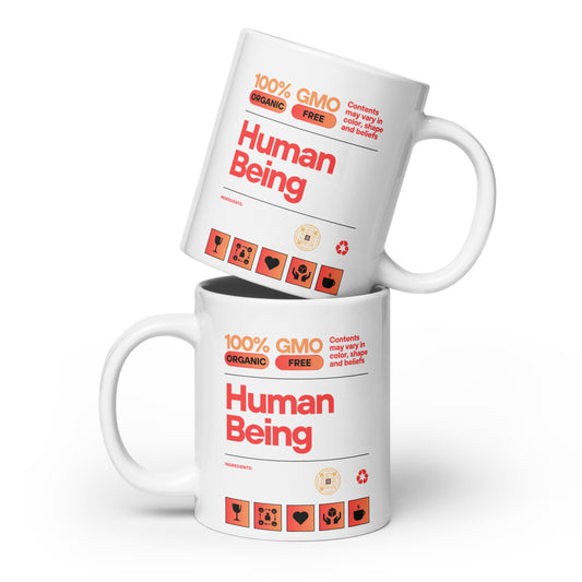 Check out this Cool, Stylish, "100% HUMAN BEING" 05 White glossy mug